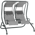 Grey canopy double swing with two chairs