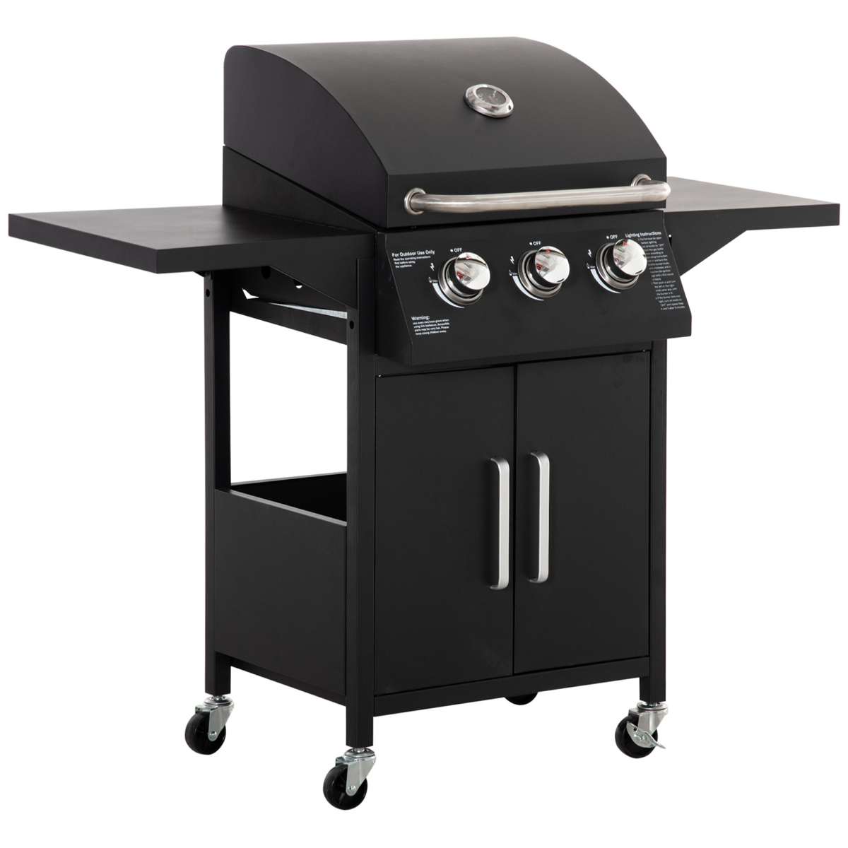 3 burner gas BBQ trolley