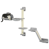 PawHut Cat Wall Furniture with Hammock, Platforms, Ladder and Scratching Post – Wall-Mounted Cat Climbing Set, Grey