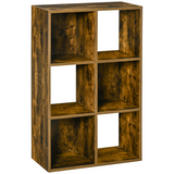HOMCOM Industrial Style 3-Tier Storage Shelf Bookcase with 6 Open Compartments – Anti-Tip, Rustic Brown