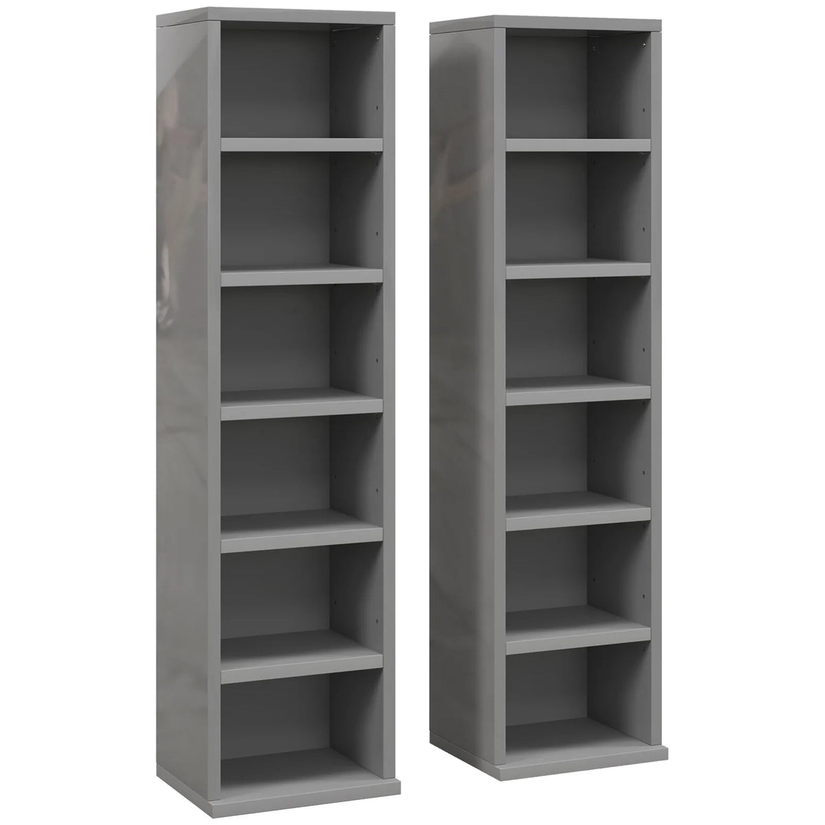 HOMCOM Set of 2 CD Media Tower Shelf Units with Adjustable Shelves, 204 CD Capacity – High Gloss Grey