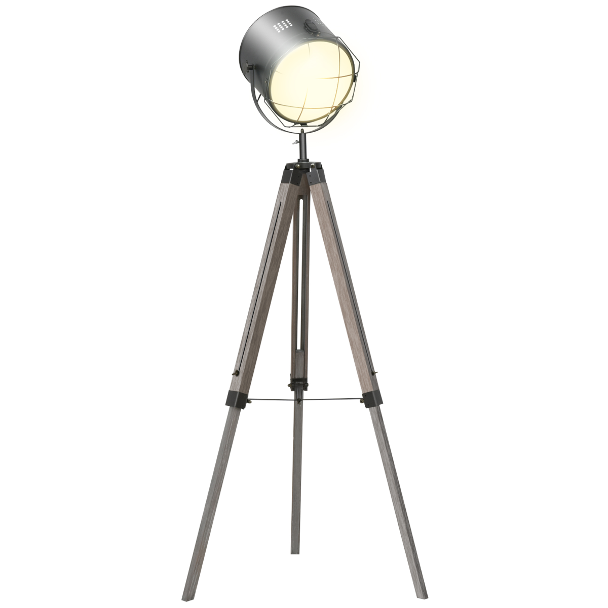 Pine wood tripod spotlight floor lamp