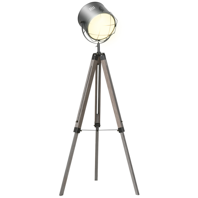 Pine wood tripod spotlight floor lamp