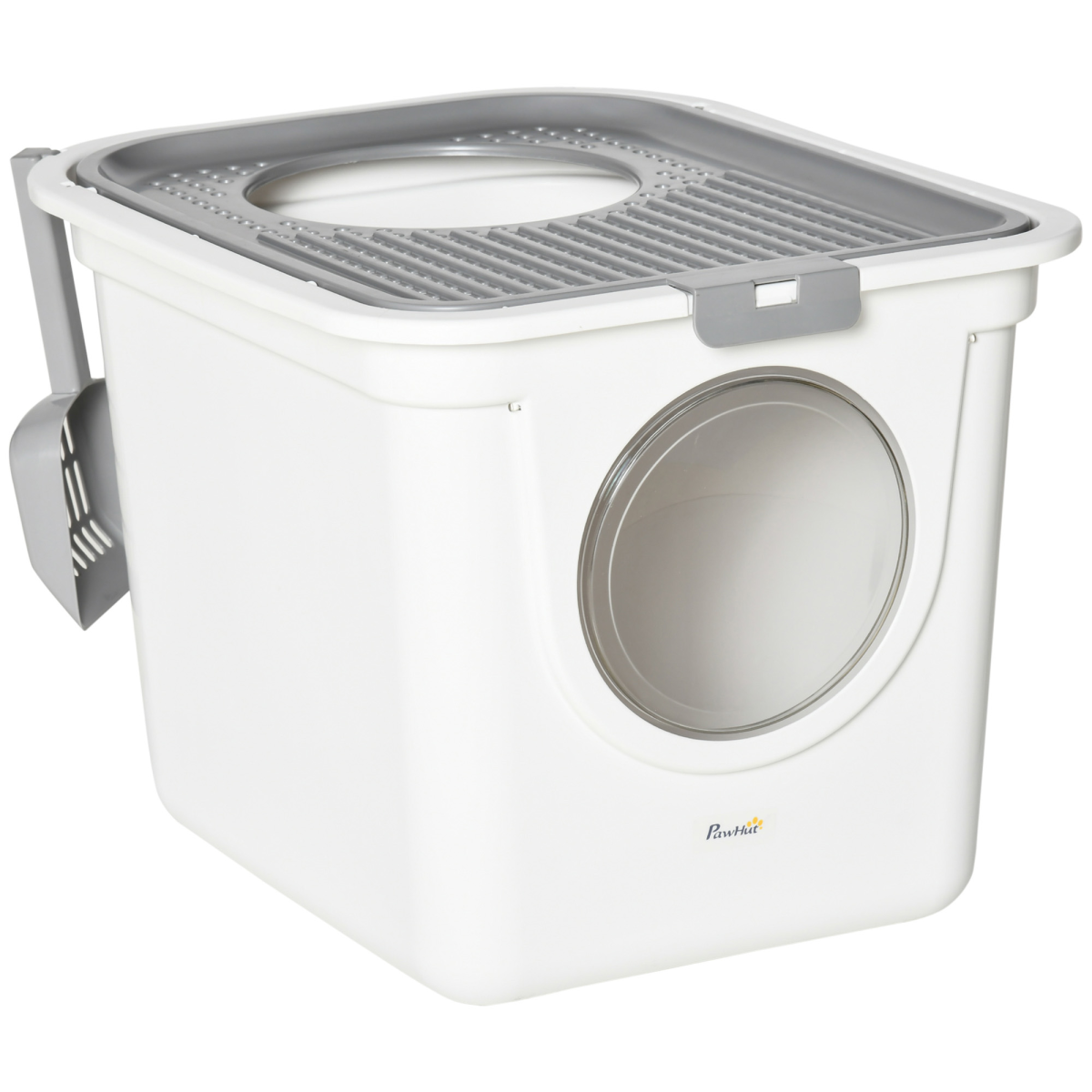 Pawhut Cat Litter Box with Front Entrance, Top Exit & Scoop – Enclosed Pull-Out Tray Toilet, White