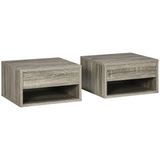 HOMCOM Set of 2 Floating Wall Mounted Bedside Tables with Drawer and Shelf – Nightstands, Brown