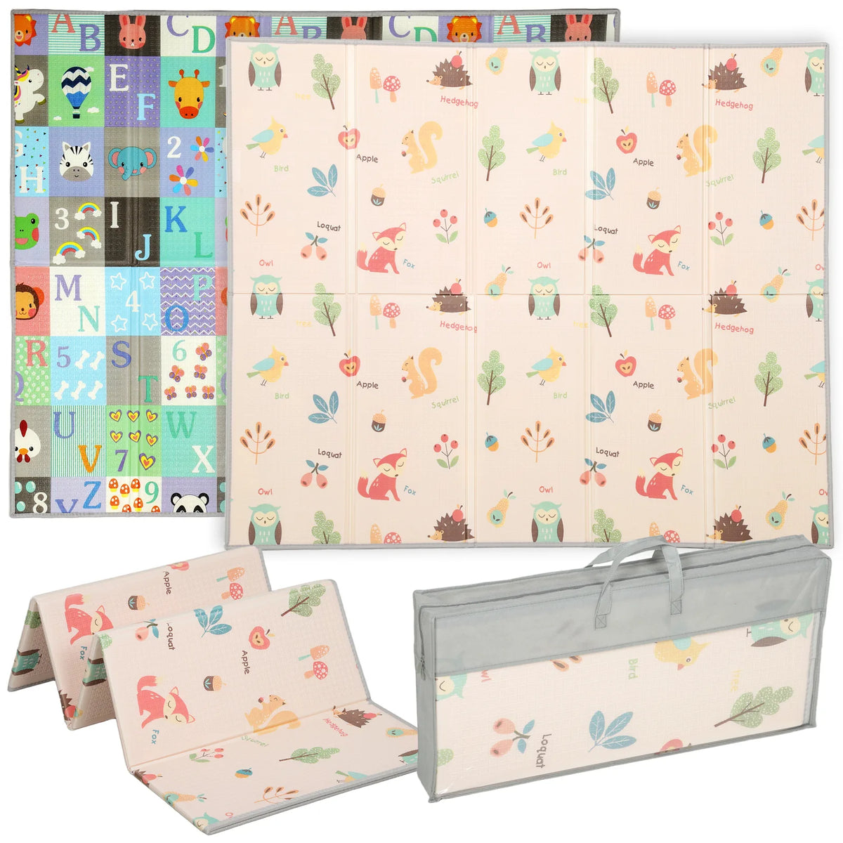 AIYAPLAY Foldable Double-Sided Baby Play Mat – Animals, Letters & Numbers Foam Crawling Mat