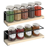 Vinsani 2 Piece Magnetic Spice Rack with Wooden Shelf – No Drilling, Fridge & Metal Surface Storage