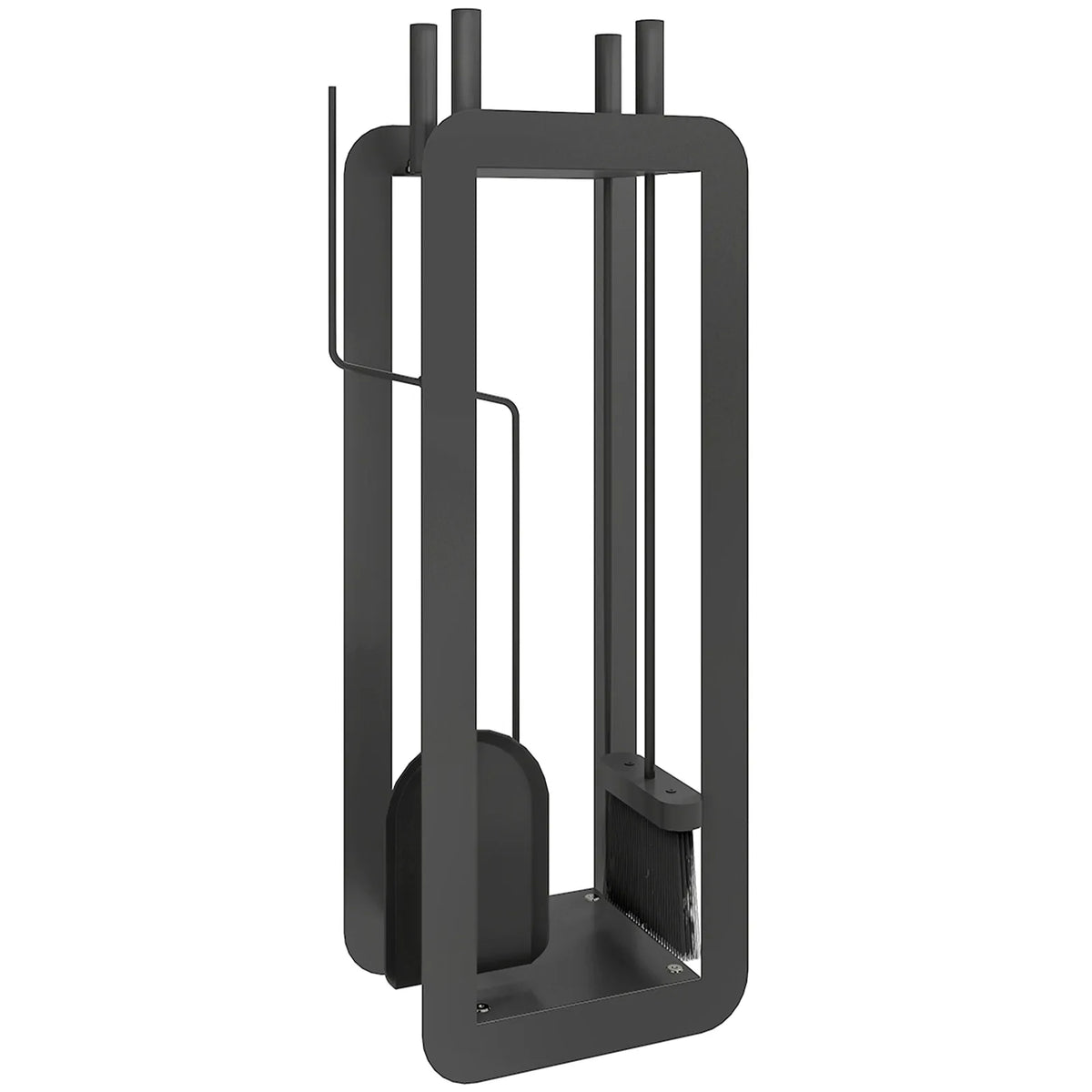 Outsunny 5-Piece Fireplace Companion Set – Brush, Shovel, Poker, Tongs and Stand, Black Metal