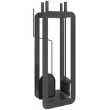 Outsunny 5-Piece Fireplace Companion Set – Brush, Shovel, Poker, Tongs and Stand, Black Metal