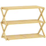HOMCOM 3-Tier Folding Bamboo Shoe Rack – Holds 9 Pairs, No Assembly, Natural