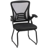 HOMCOM Reception Chair with Mesh Backrest and Flip-Up Armrests – Wheelless Office Chair, Steel Legs, Black