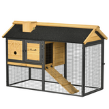 PawHut Two-Tier Outdoor Rabbit Hutch with Run, Removable Tray & Asphalt Roof – Wood and Steel Bunny Cage
