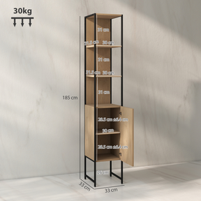 White bathroom storage cabinet with open and closed compartments