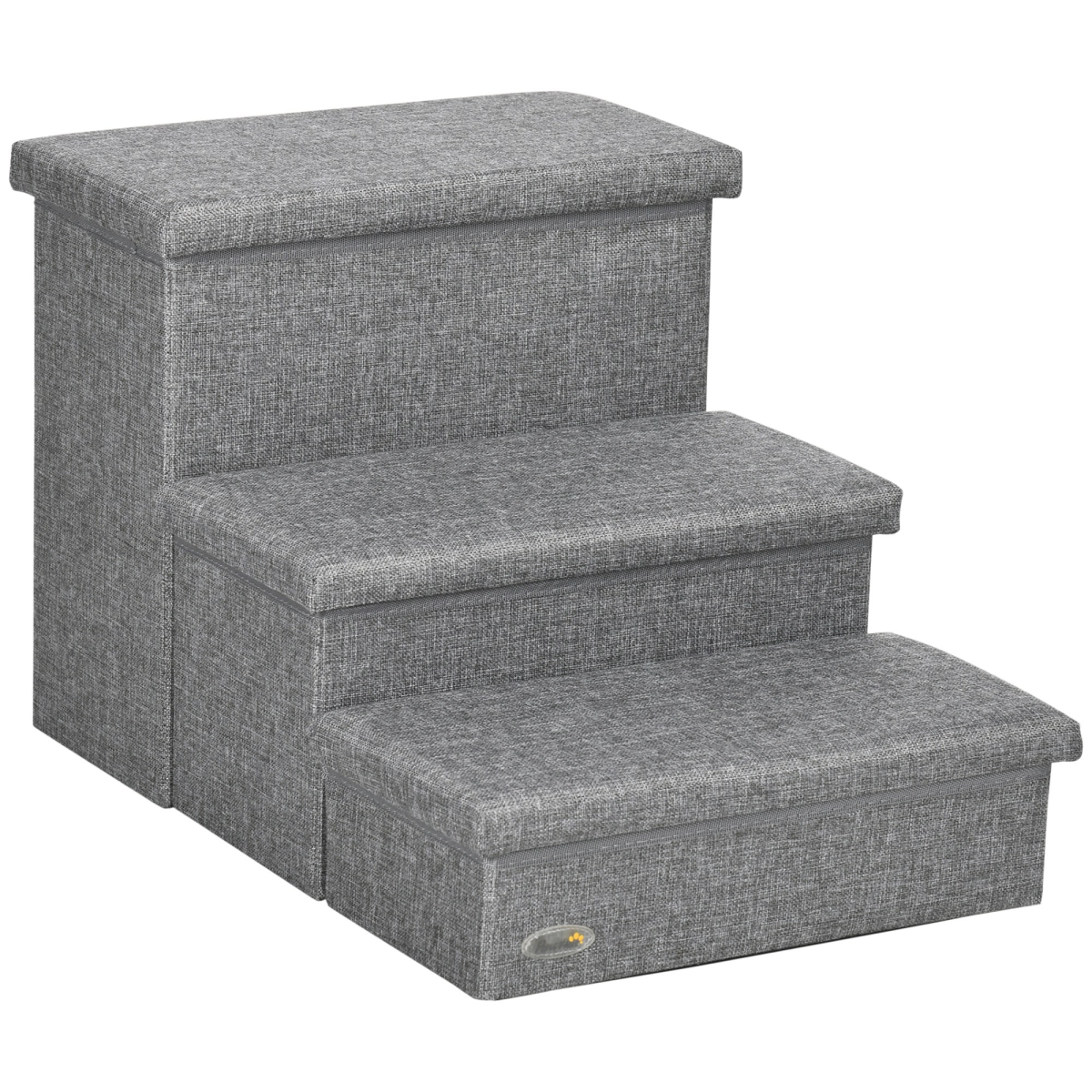 PawHut 3-Step Pet Stairs with Storage Boxes – Dog & Cat Steps for Bed and Sofa, Light Grey
