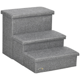 PawHut 3-Step Pet Stairs with Storage Boxes – Dog & Cat Steps for Bed and Sofa, Light Grey