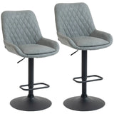 HOMCOM Set of 2 Retro Faux Leather Bar Stools with Swivel Seat & Adjustable Height – Diamond Tufted, Light Grey
