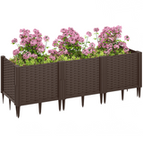Outsunny Modular Plastic Planter Box Kit – Raised Bed or Garden Fence for Flowers and Herbs, Brown