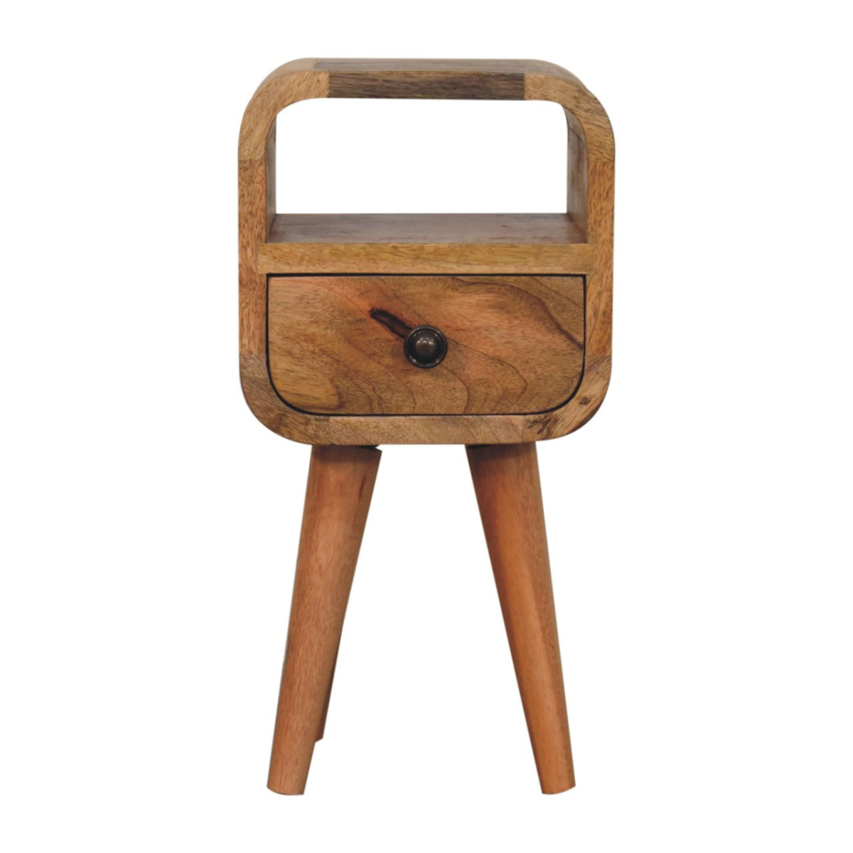 Artisan Furniture Solid Wood Extra Mini Curve Bedside Table, 1 Drawer and Open Slot – Compact Storage, Brown