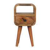 Artisan Furniture Solid Wood Extra Mini Curve Bedside Table, 1 Drawer and Open Slot – Compact Storage, Brown