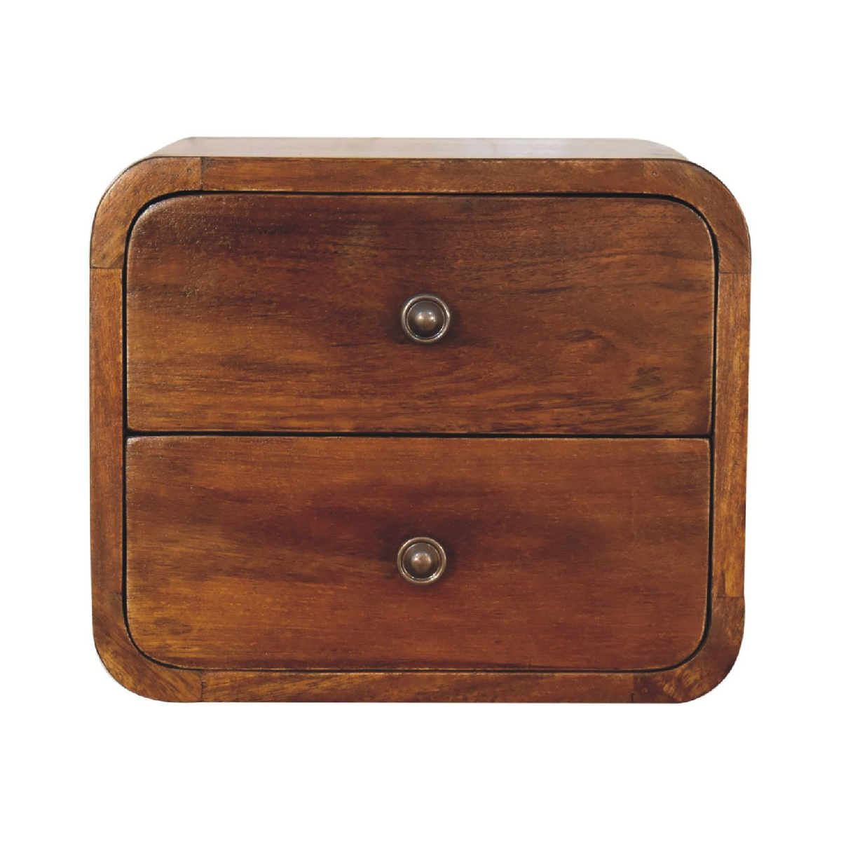 Artisan Furniture Mango Wood Floating Mini Bedside Table with 2 Drawers – Wall-Mounted, Chestnut