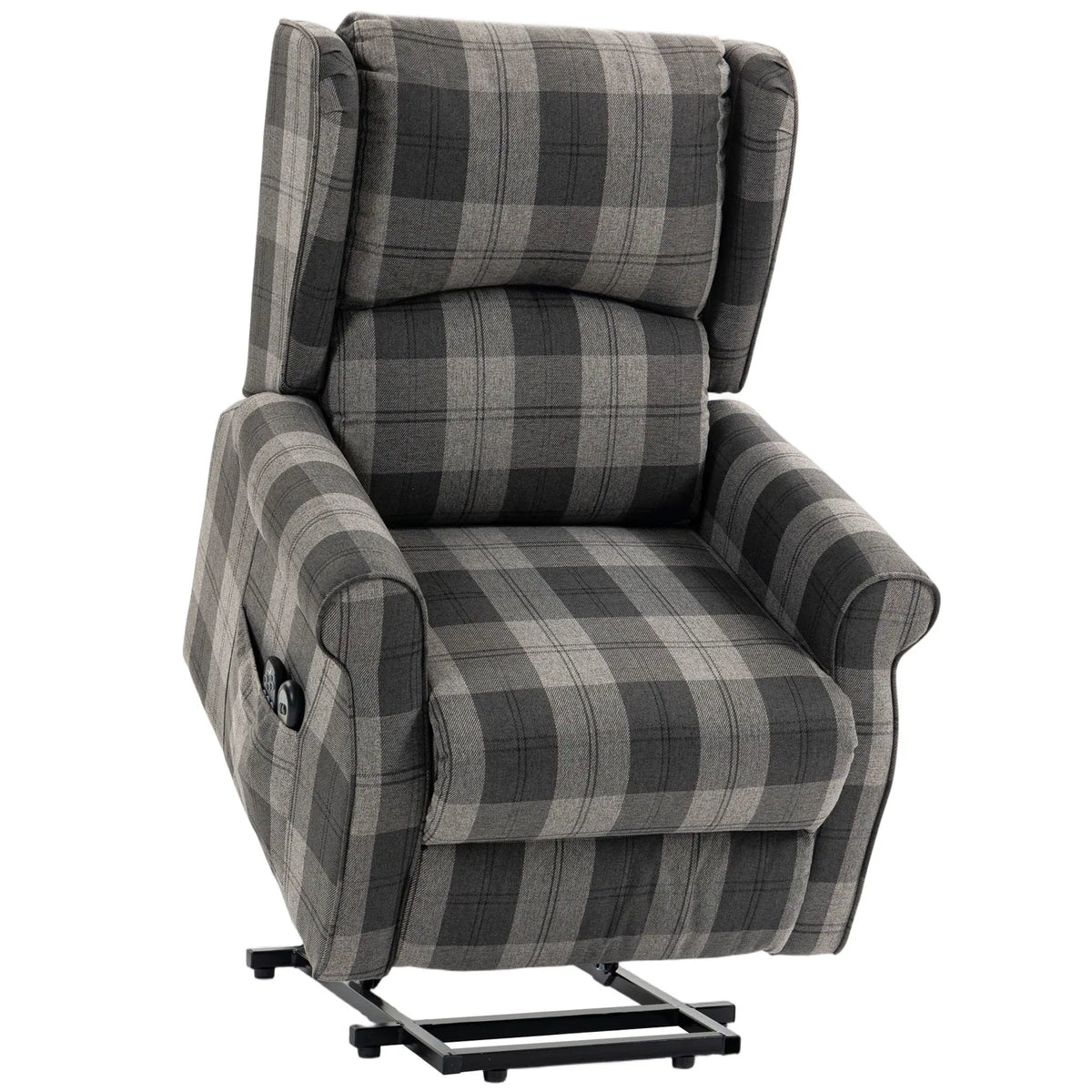 HOMCOM Power Lift Recliner Chair with Vibration Massage and Heat – Electric Riser Chair with Remote, Grey Check