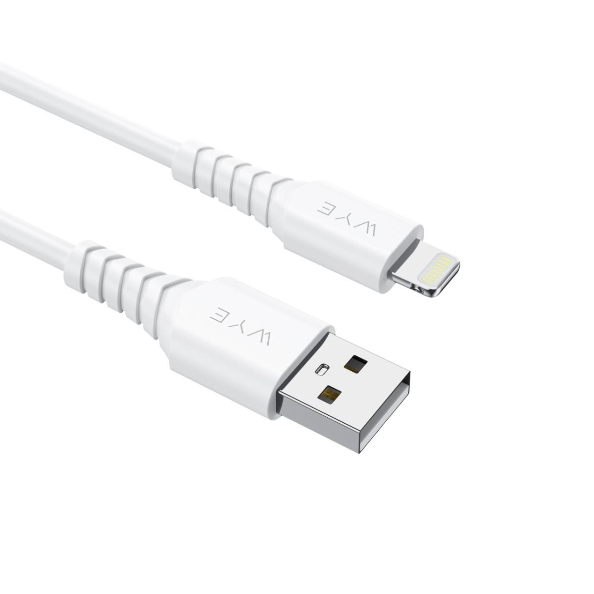 WYE USB-A to 8-Pin Fast Charging & Data Cable, 1m – 12W Charging Lead with High-Speed Data Transfer, White