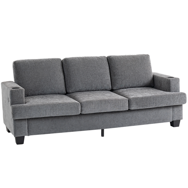 HOMCOM grey 3 seater sofa with USB ports