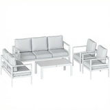 Outsunny 5 Piece Aluminium Garden Sofa Set with Extra Deep Olefin Cushions and Slatted Table – White