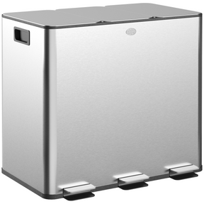 Silver triple recycling pedal bin
