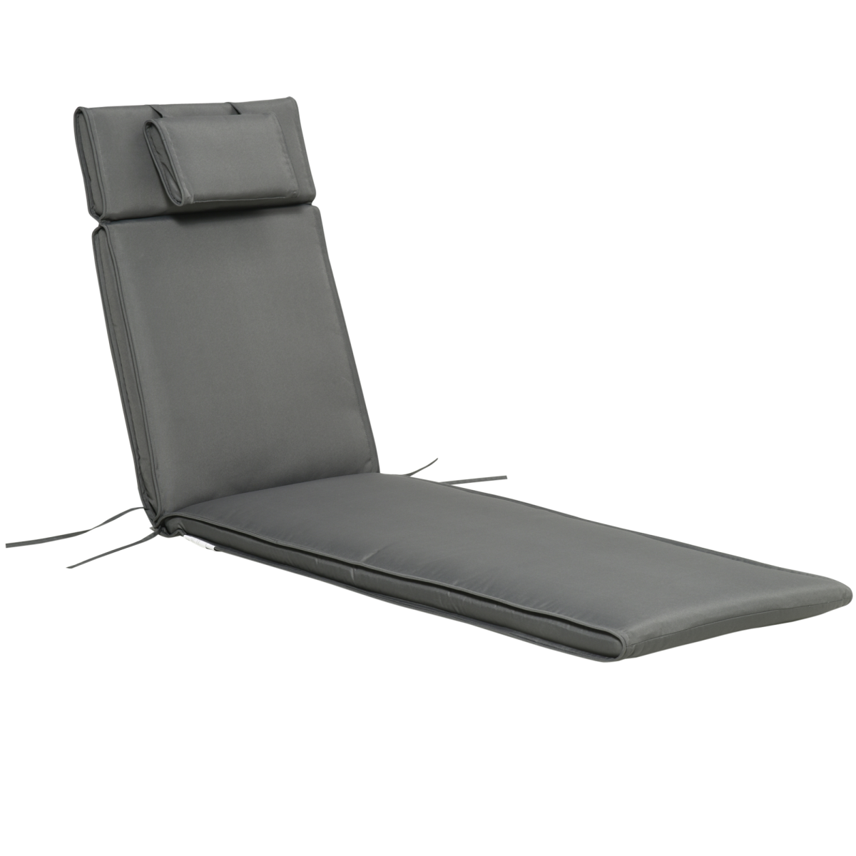 Outsunny Sun Lounger Cushion with Head Pillow & Side Ties – Indoor Outdoor Reclining Chair Pad, Grey