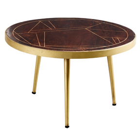 Round coffee table with dark gold inlay