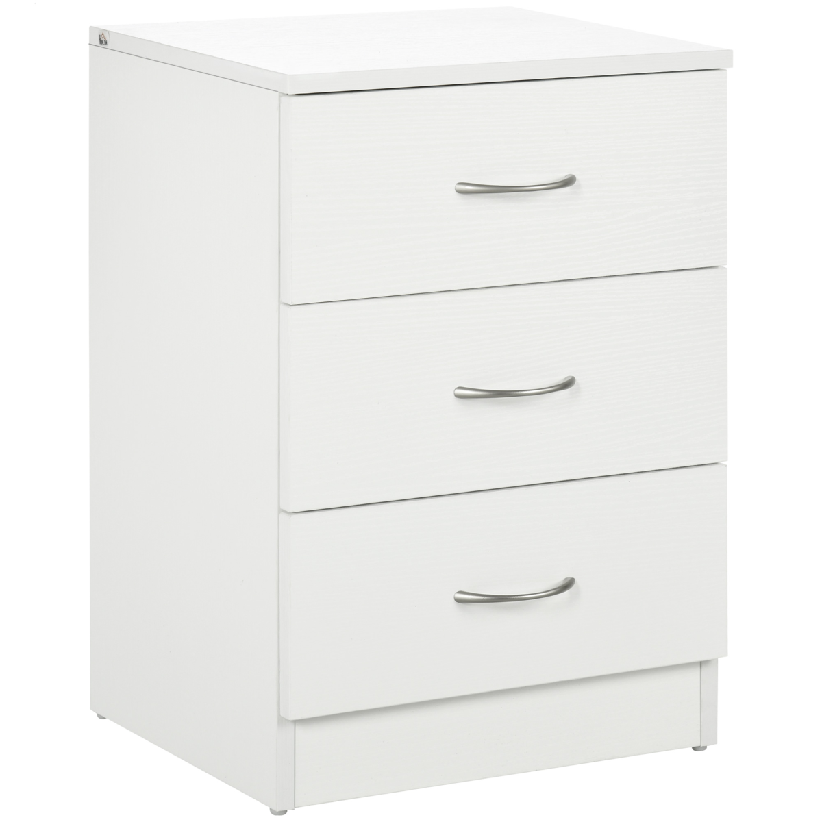 HOMCOM Modern 3 Drawer Bedside Table with Anti-Tipping Straps – Wooden Side Cabinet for Bedroom, White