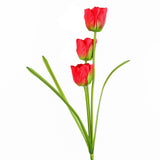 Leaf 80cm Artificial Tulip Stem with Three Silk Flowers and Wired Stem – Red