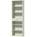HOMCOM Narrow Tall Bookcase with Drawer and 6 Open Shelves – 182cm Space-Saving Bookshelf, Light Green
