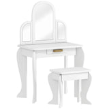 HOMCOM Kids Dressing Table and Stool Set with Mirror & Storage Drawer – Girls Vanity Table, Ages 3-6, White