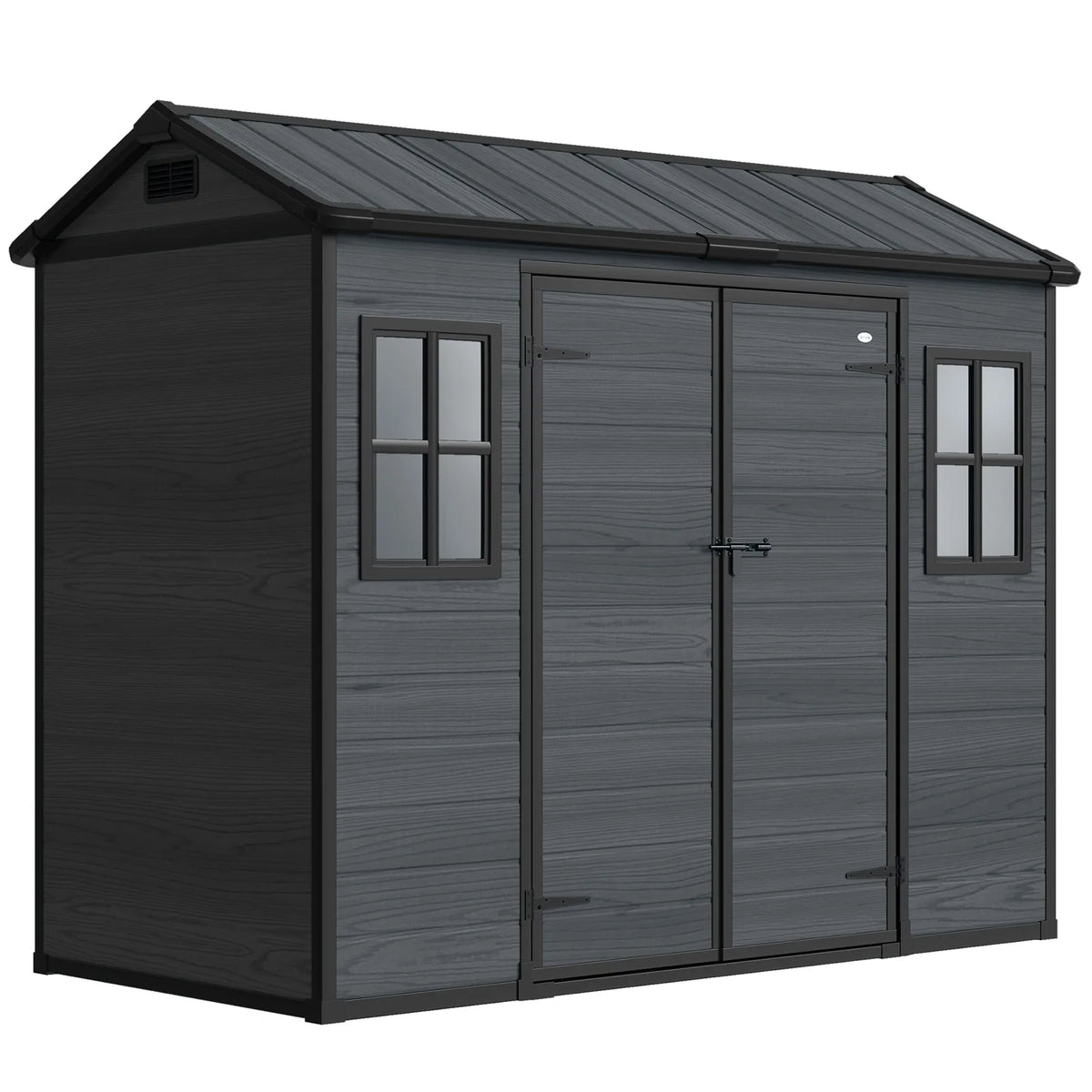 Outsunny 8 x 4ft Wood-Effect Resin Garden Shed with Floor, Windows & Lockable Doors – Outdoor Storage, Dark Grey