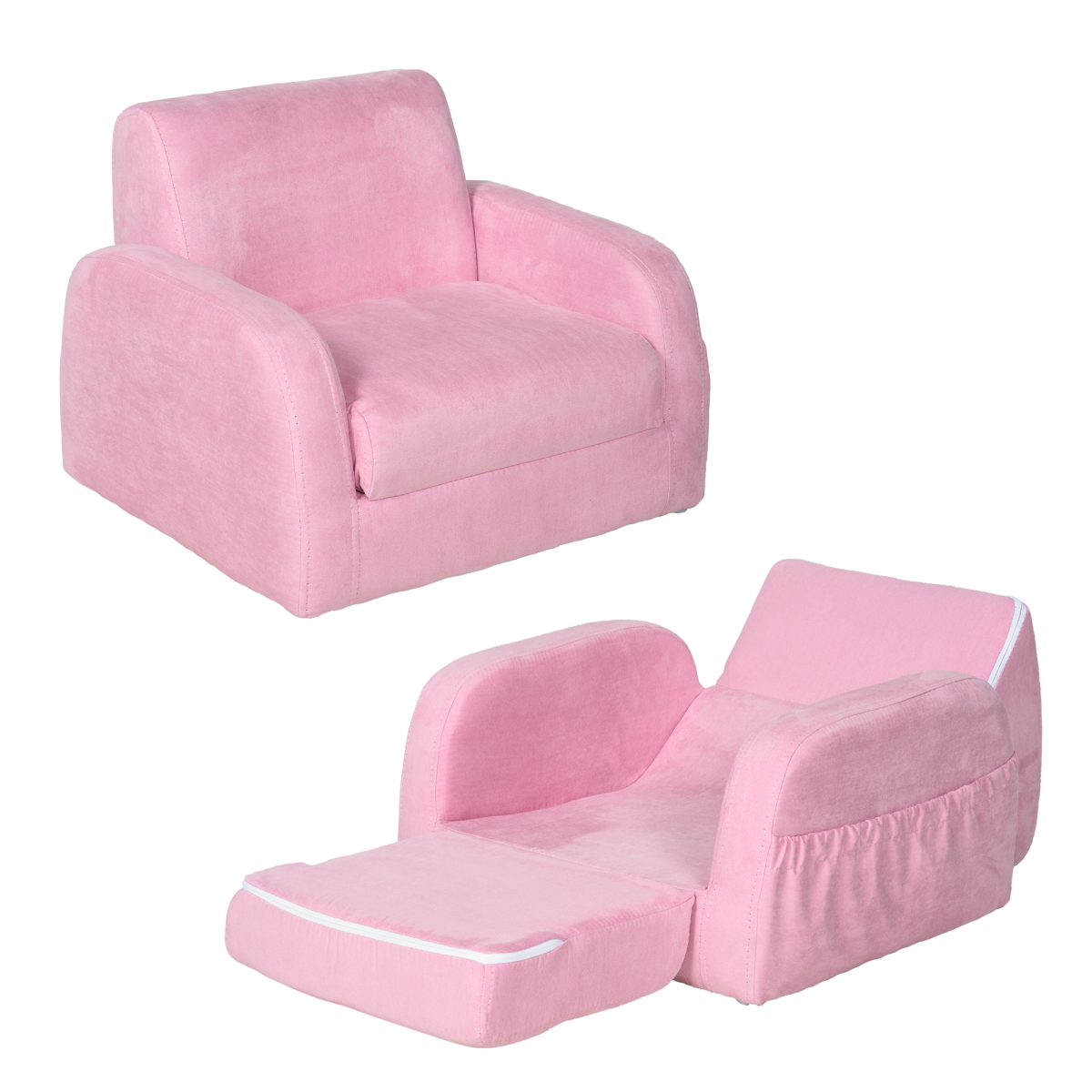 HOMCOM 2-in-1 Kids Armchair Sofa Bed with Fold-Out Padded Seat & Solid Wood Frame – Bedroom Furniture, Pink