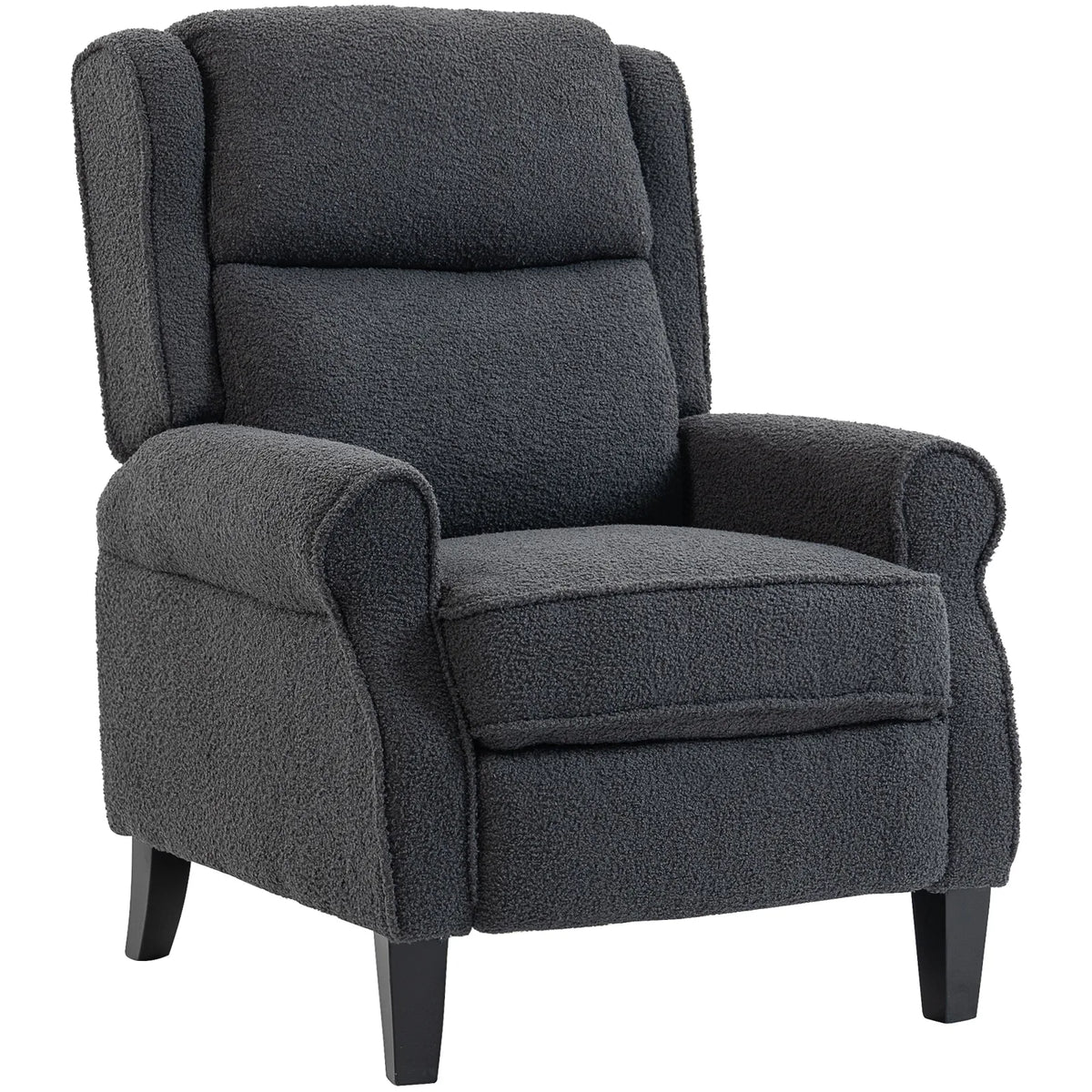 HOMCOM 132° Push-Back Recliner Armchair with Extended Footrest and Steel Frame – Living Room Chair, Dark Grey