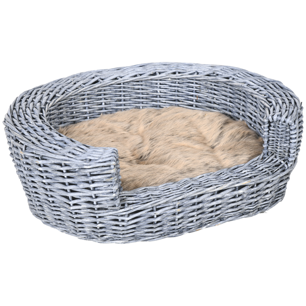 Pawhut Elevated Pet Sofa Bed with Willow Rattan Frame & Cushion – Cat & Dog Basket, Small Breeds up to 20kg