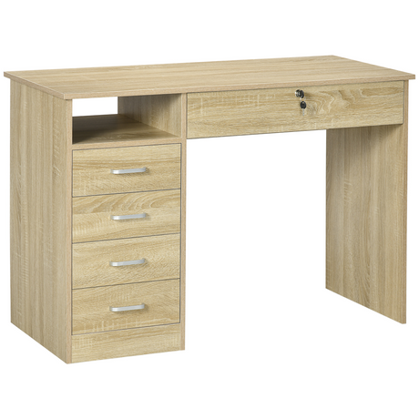 Oak writing desk with 5 drawers
