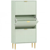 HOMCOM Slim 3-Drawer Shoe Cabinet with Gold Accents, 122.5 x 60 x 24cm, Light Green