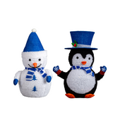 Set of 2 Lighted Plush Penguin and Snowman Christmas Decorations with 100 Warm White Lights – Indoor & Outdoor