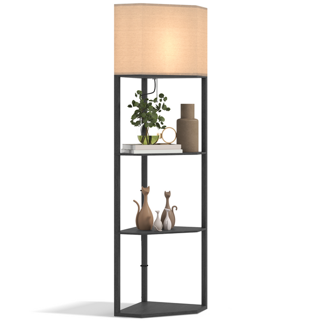 Modern corner floor lamp with display shelves