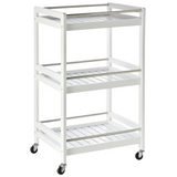 HOMCOM Pine Wood 3-Tier Kitchen Trolley with Four Wheels & Steel Handle – Storage Serving Cart, White