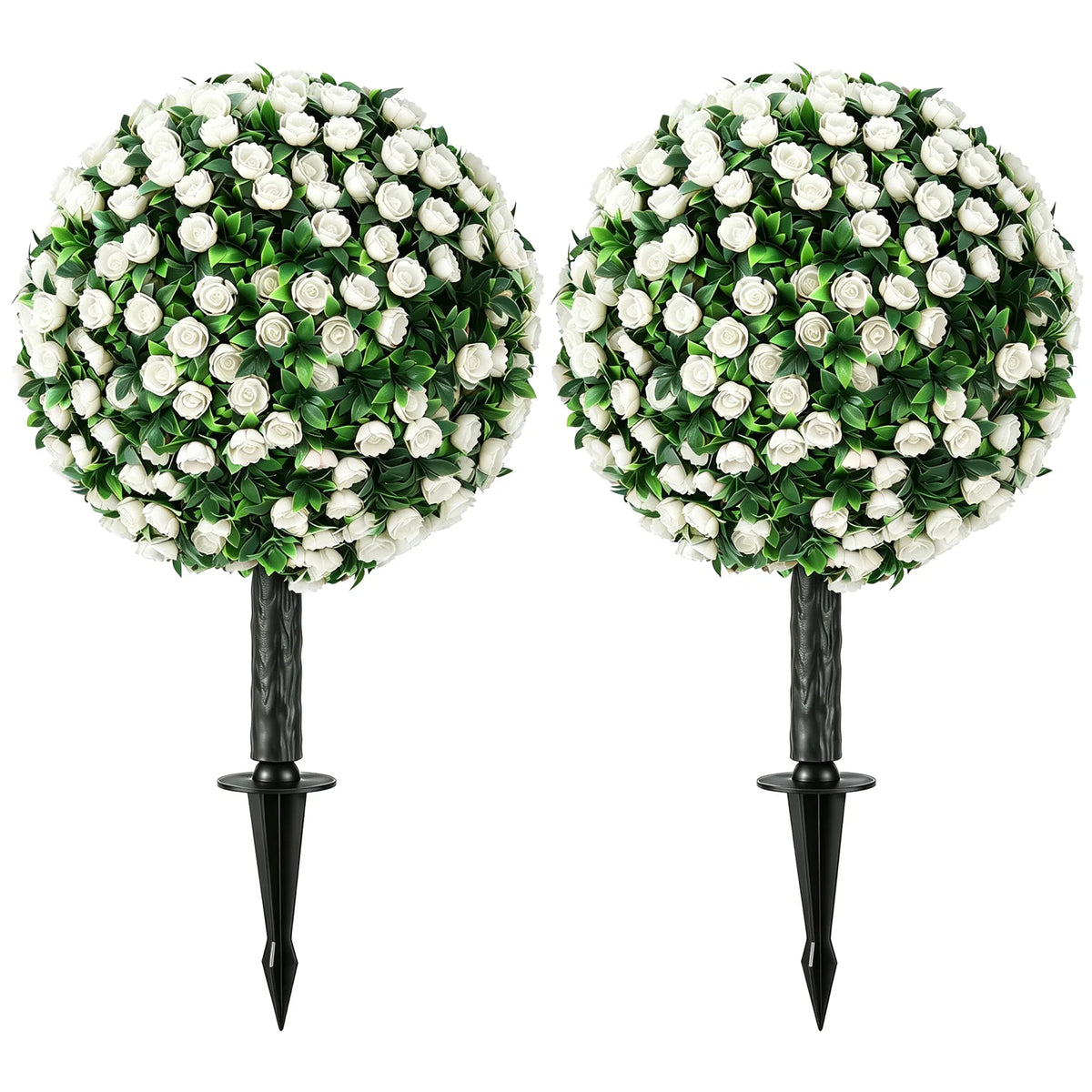HOMCOM Artificial Rose Topiary UV Resistant, 2-Pack Fake Plants, 55 cm, White