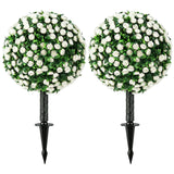 HOMCOM Artificial Rose Topiary UV Resistant, 2-Pack Fake Plants, 55 cm, White