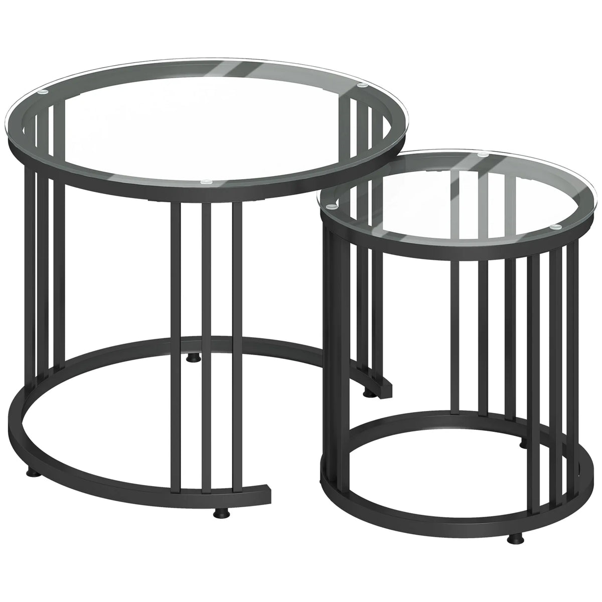 HOMCOM Round Nesting Coffee Tables Set of 2 – Tempered Glass Tops, Steel Frame, Art Deco Style, Black