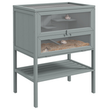 PawHut Wooden Hamster Cage with Storage Shelf & Openable Top – Multi-Platform Small Animal Habitat, Grey
