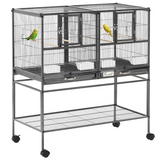 Large Rolling Bird Cage with Stand, 4 Perches and Food Bowls – Divisible Aviary for Finches and Canaries