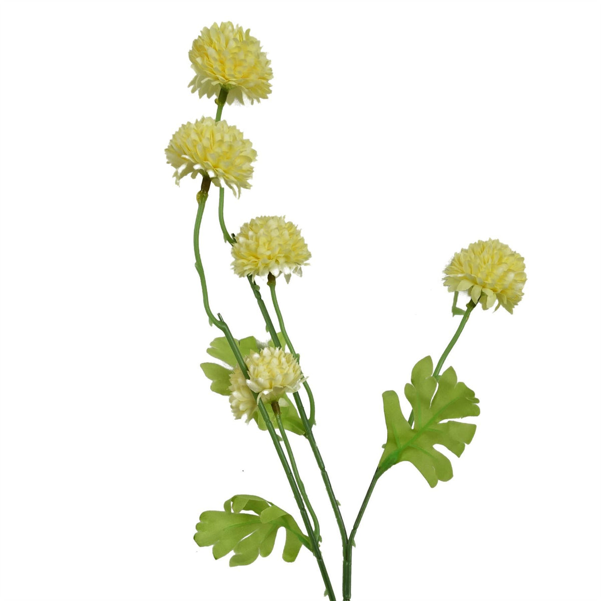 Leaf Dahlia Pompom Artificial Flower Stem with Five Blooms and Wired Stem – 50cm Home Decor, Yellow